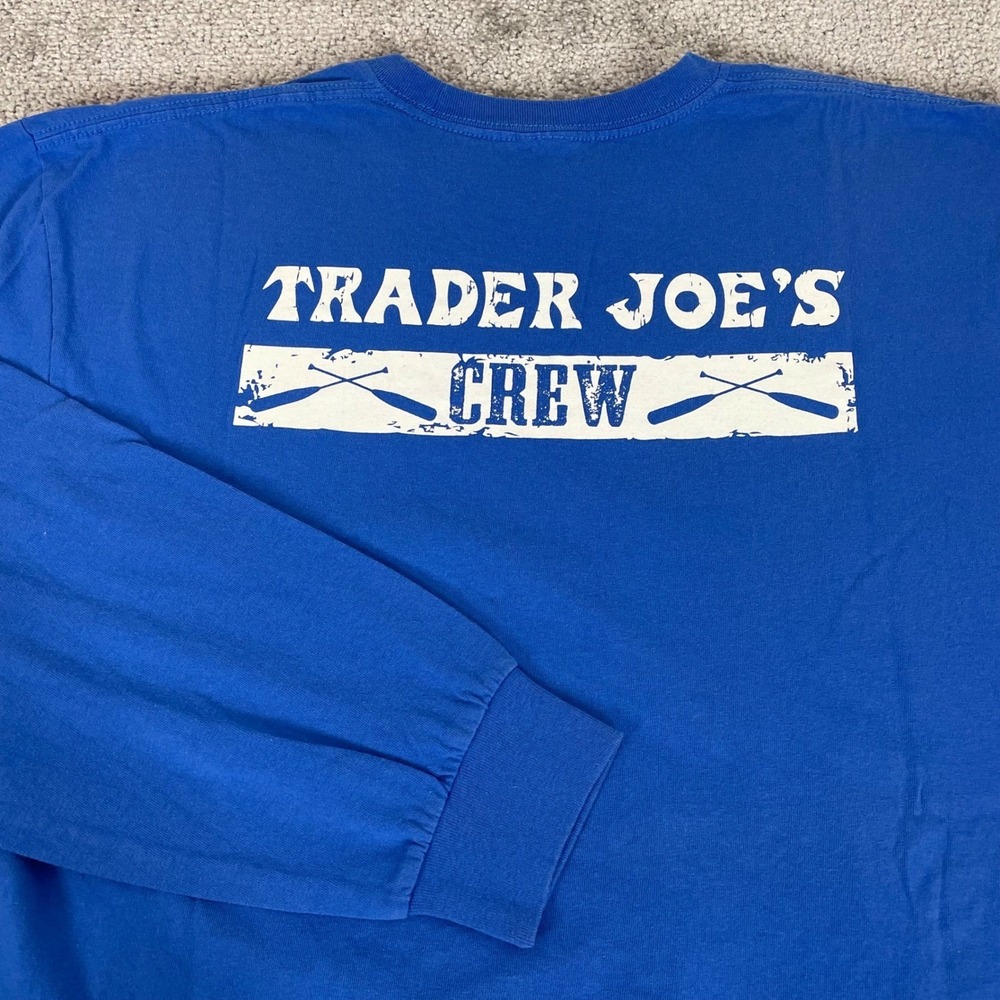 Trader Joes T Shirt Mens Extra Large Crew Long Sleeve Graphic Tee Blue